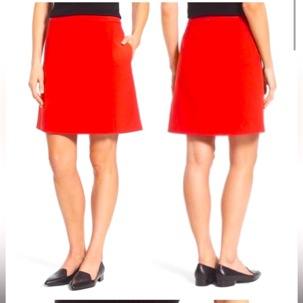 Halogen Cherry Red Bandage Wrap Mini Skirt Lined Back Zipper w/ Pockets Size 8P